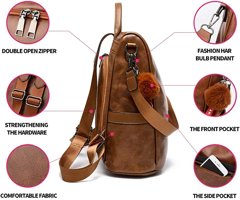 Women Backpack Purse PU Leather Anti-theft Casual Shoulder Bag Fashion Ladies Satchel Bags