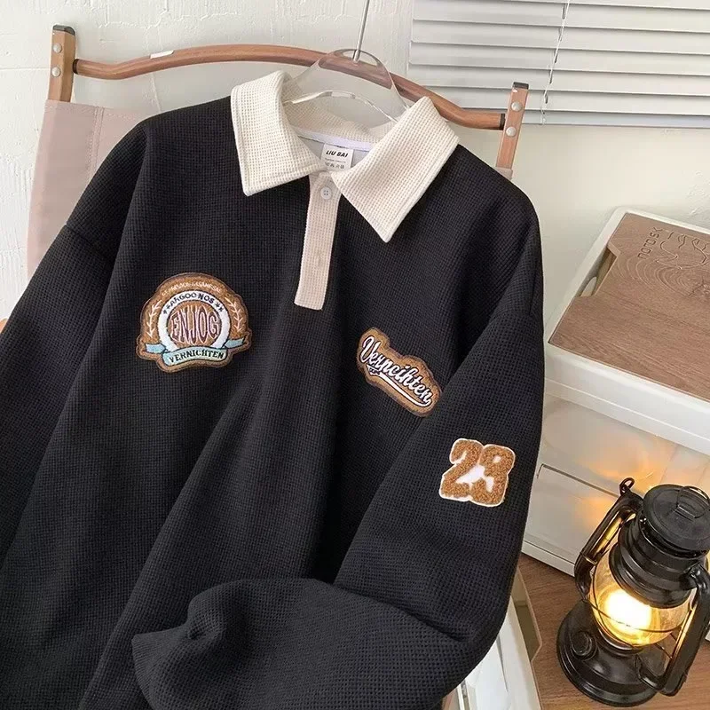 thumbnail image 1 of Sudadera con cuello vuelto para mujer, estilo waffle, otoño 2023, nueva prenda holgada de manga larga, estilo preppy, Y2k, 1 of 5