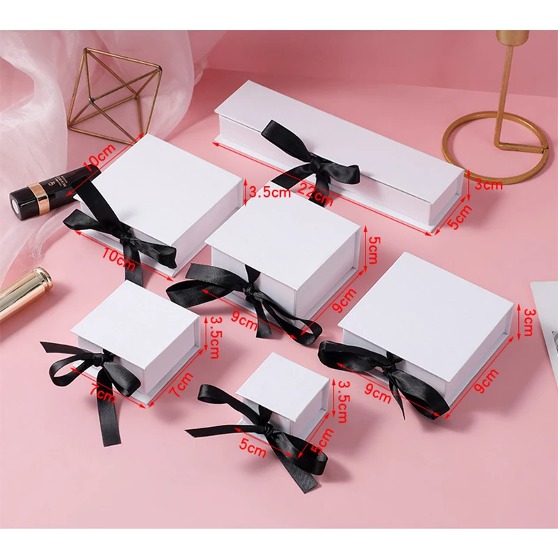 5 Stück Schmuck-Geschenkboxen aus Papier mit Schleifenband für Ohrringe, Uhren, Ringe, Armbänder, Anhänger, Ohrstecker und Halsketten-Organizer – Detail 4