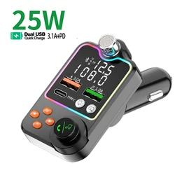 Bluetooth 5.0 FM Transmitter with Dual USB Port and PD Charging - Handsfree Car Kit with Wireless Aux Audio (FM Transmitters)