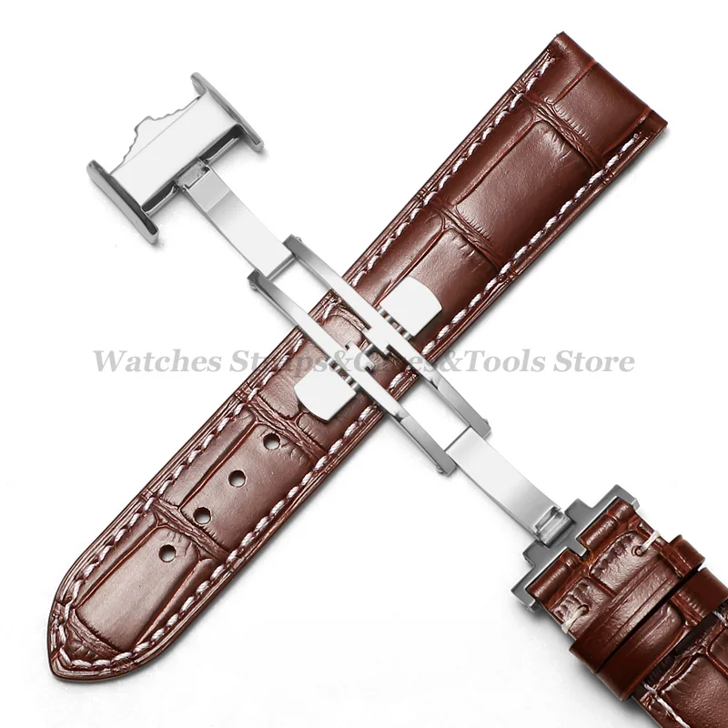 Premium Cowhide Leather Watch Strap with Butterfly Double Push Buckle – Multiple Widths Available