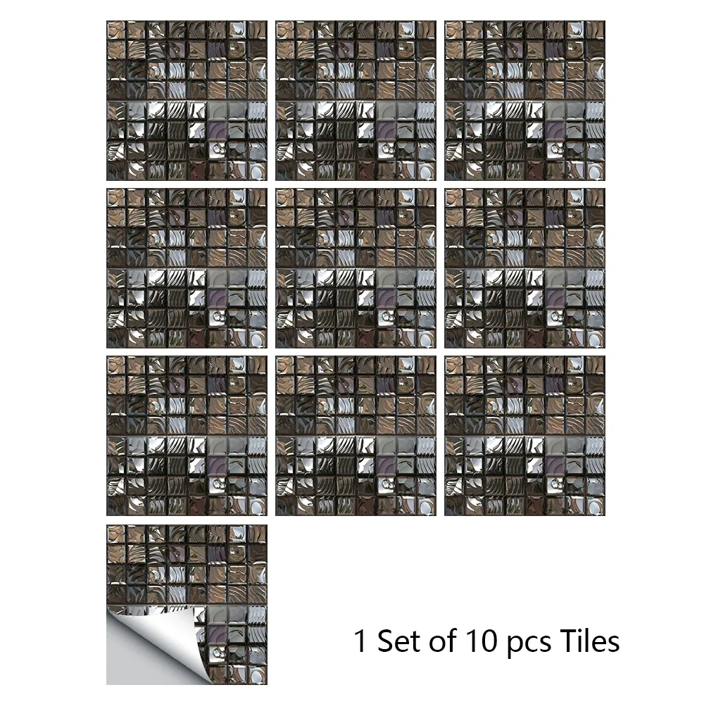 thumbnail image 1 of 10 piezas de pegatinas de mosaico duro morado planas impresas en 2D para papel tapiz de cocina y baño, calcomanías de pared despegables y adhesivas, 1 of 5