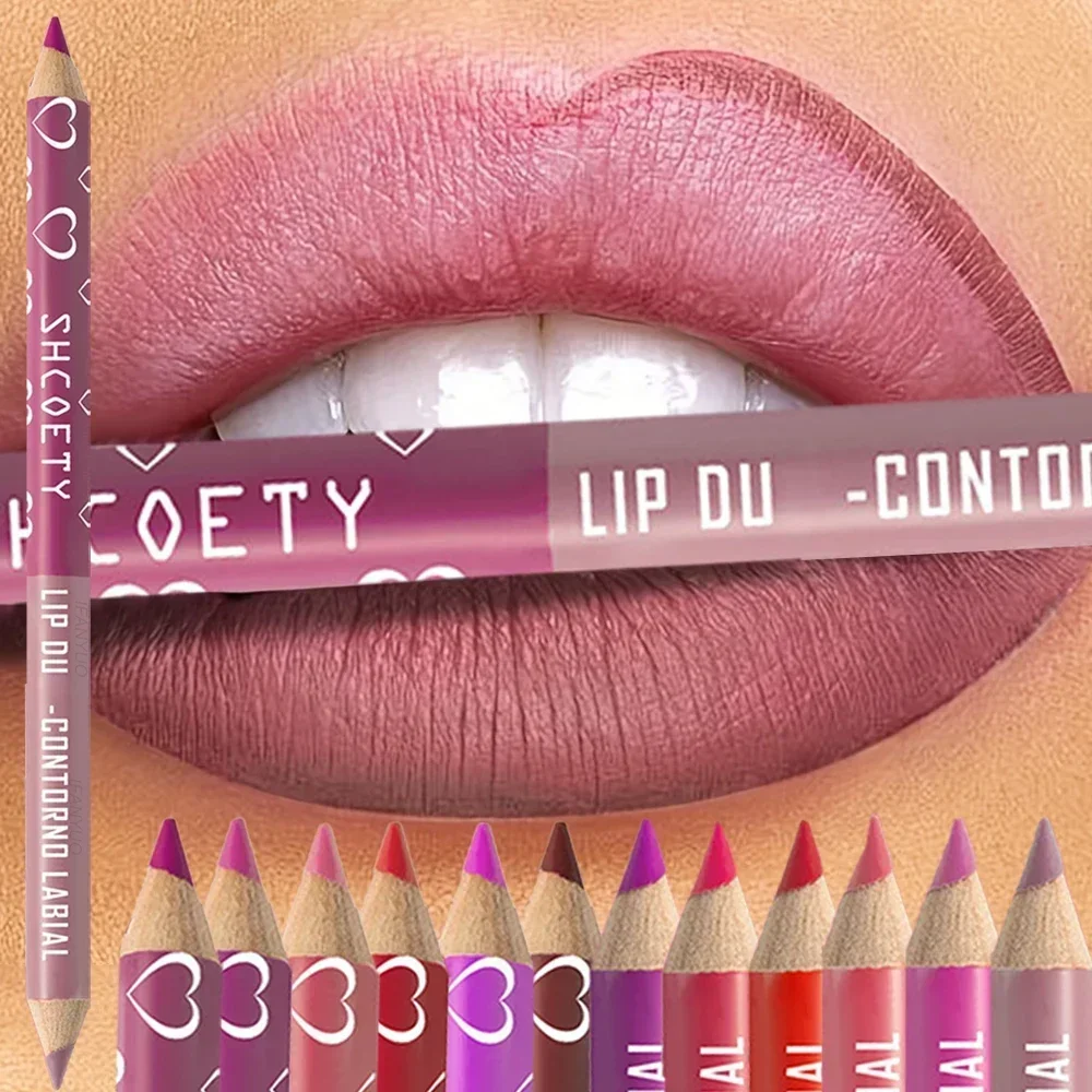 Bicolor Nude Lipliner Pen Wooden Matte Gradient Waterproof Lasting Lipstick Pencil Durable Lip Outline Pen
