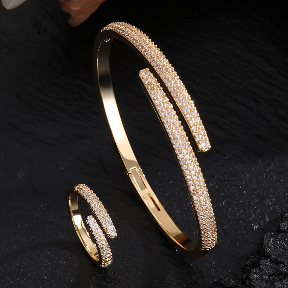 ZAKOL Trendiges Zirkon-Armband-Ring-Set für Damen, exquisiter Geburtstagsschmuck, Geschenk, exklusiv gestaltetes Modeaccessoire – Detail 2
