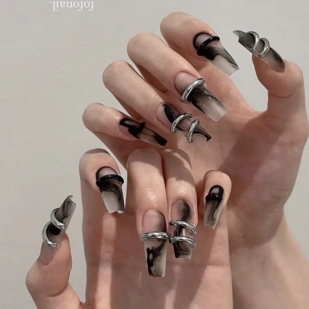 

Diablo Style Pure Manual False Nail Fashion with Tool Box Full Cover Hottie Handmade Nails XS S M L Press on Nails Women Girl