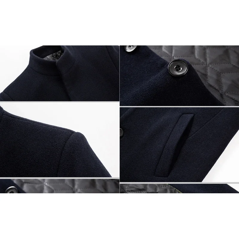 Long Jackets For Men Autumn and Winter Solid Color Men Woolen Coat Business Casual Windbreaker Trench