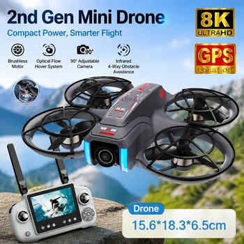 Nuovo Drone GPS AE21 Professionale con Fotocamera 8K, FPV Aereo, Evitamento Ostacoli, Telecomando con Ampio Schermo, Droni Pieghevoli