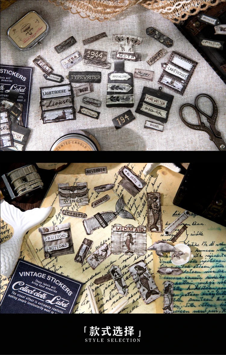 Journal GO 20 Stück Vintage-Stoffanhänger-Aufkleber, kreativer Retro-Stil, Aufkleber für Scrapbooking, Collage, Junk-Journal-Karte, DIY-Assets – Detail 12