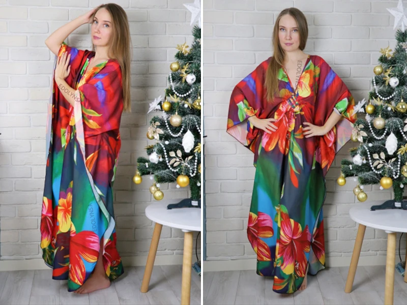 bikini cover 2022 Print Cover-ups Sexy Deep V-neck Summer Beach Dress Tunic Long Kaftan Women Beachwear Swimsuit Cover Up Robe de plage Q1289 cute bathing suit cover ups