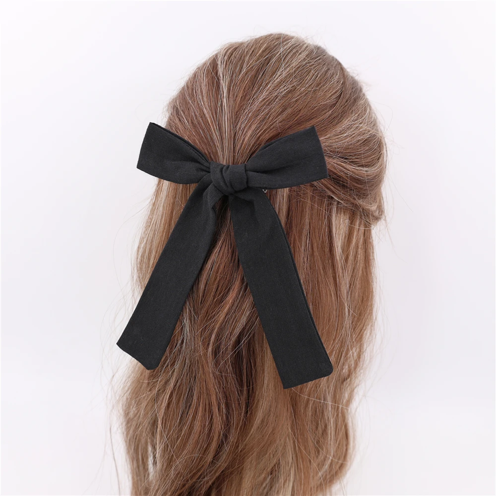 Long Tail Linen Hair Bow Clips for Little Girl Kids Mom Women Ponytail Knot Bows Alligator Clip Hair Accessories