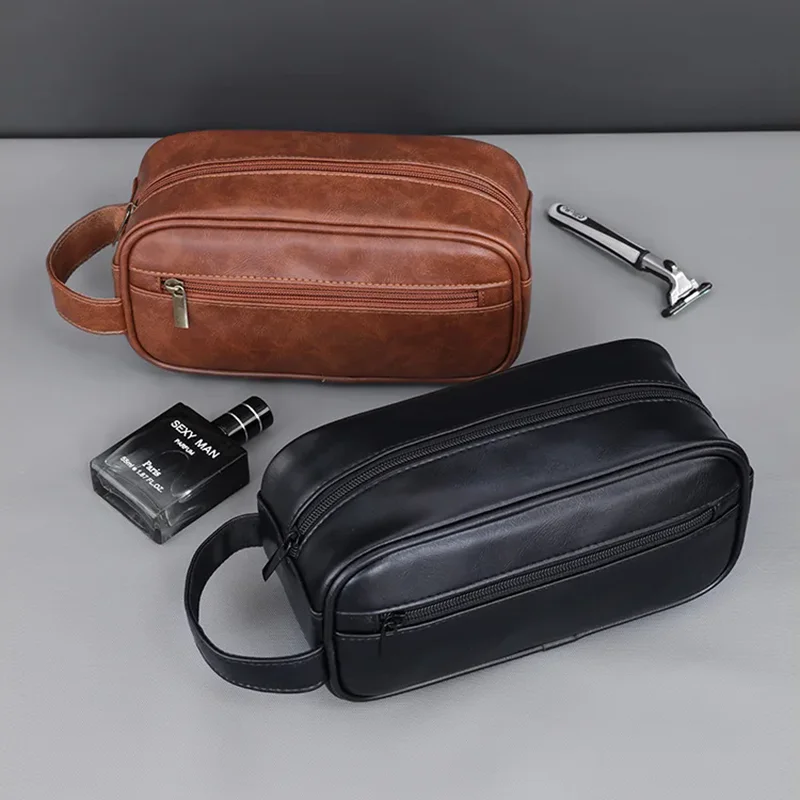 Men's Toiletry Bag Business Waterproof Wash Organizer Shaving Bag Pu Leather Cosmetic Bags Travel Lady Toiletries Makeup Handbag 5