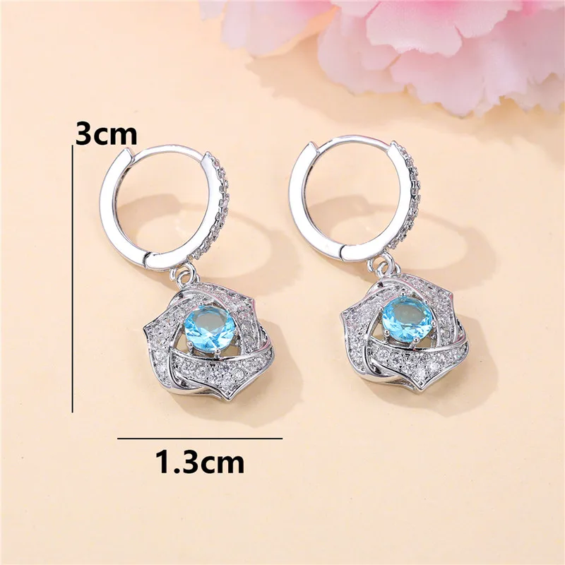 Female Crystal Light Blue Zircon Stone Dangle Earring Cute Tassel Long Wedding Jewelry For Women
