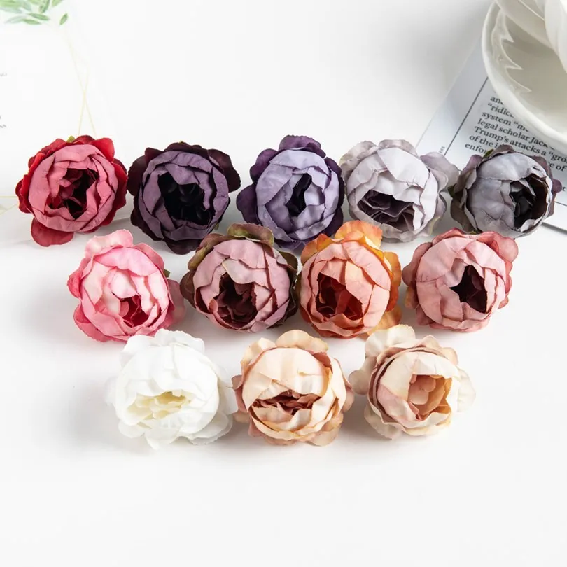 10/50 stücke rosa künstliche Blumen Weihnachts dekoration nach Hause Kopfschmuck Handwerk Süßigkeiten Box Sammelalbum Kranz Seide Pfingstrose Knospe billig