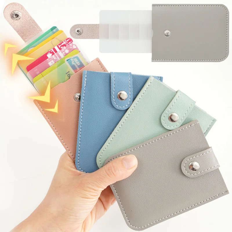 

Unisex Portable Leather Multi-card Slot Wallet for Women Short Simple Travel Purse with Buttons Credit ID Holders Coin Bag Solid
