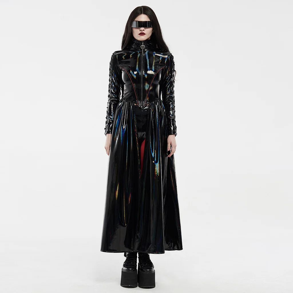 

PUNKRAVE Women's Punk Rock Laser Long Jacket Rococo Cool Fashion Hoodies Knife Split Stage Performance Party Costume