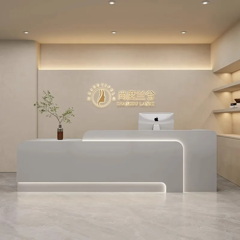 Minimalist Beauty Salon Cashier Curved Clothing Store Nail Salon Bar Counter Company Reception Desk Mostrador Negocio Furniture company