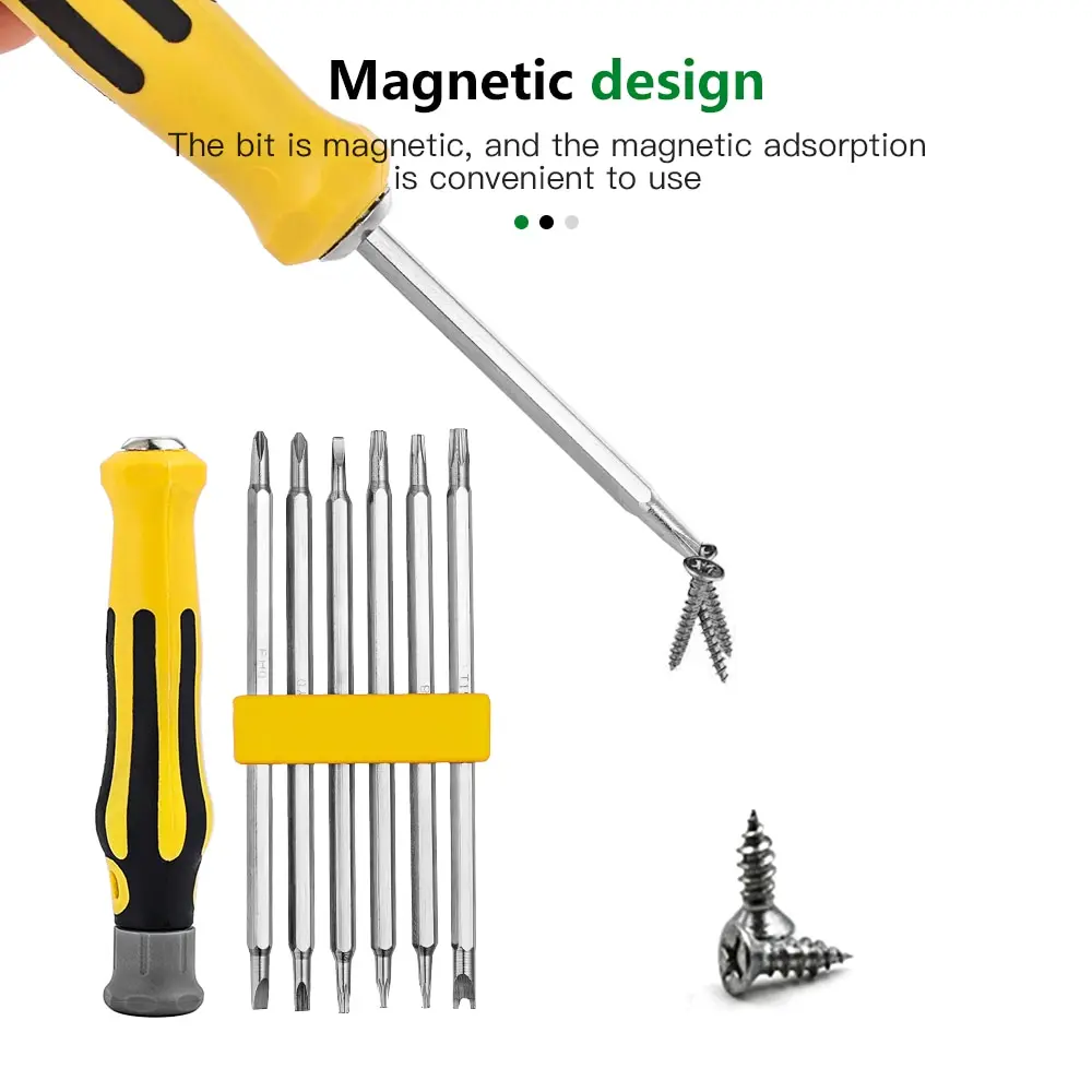 Screwdriver Set 6PCS Tamper Proof Magnetic Bit Hex Torx Flat Repair Precision Insulated Hand Tool