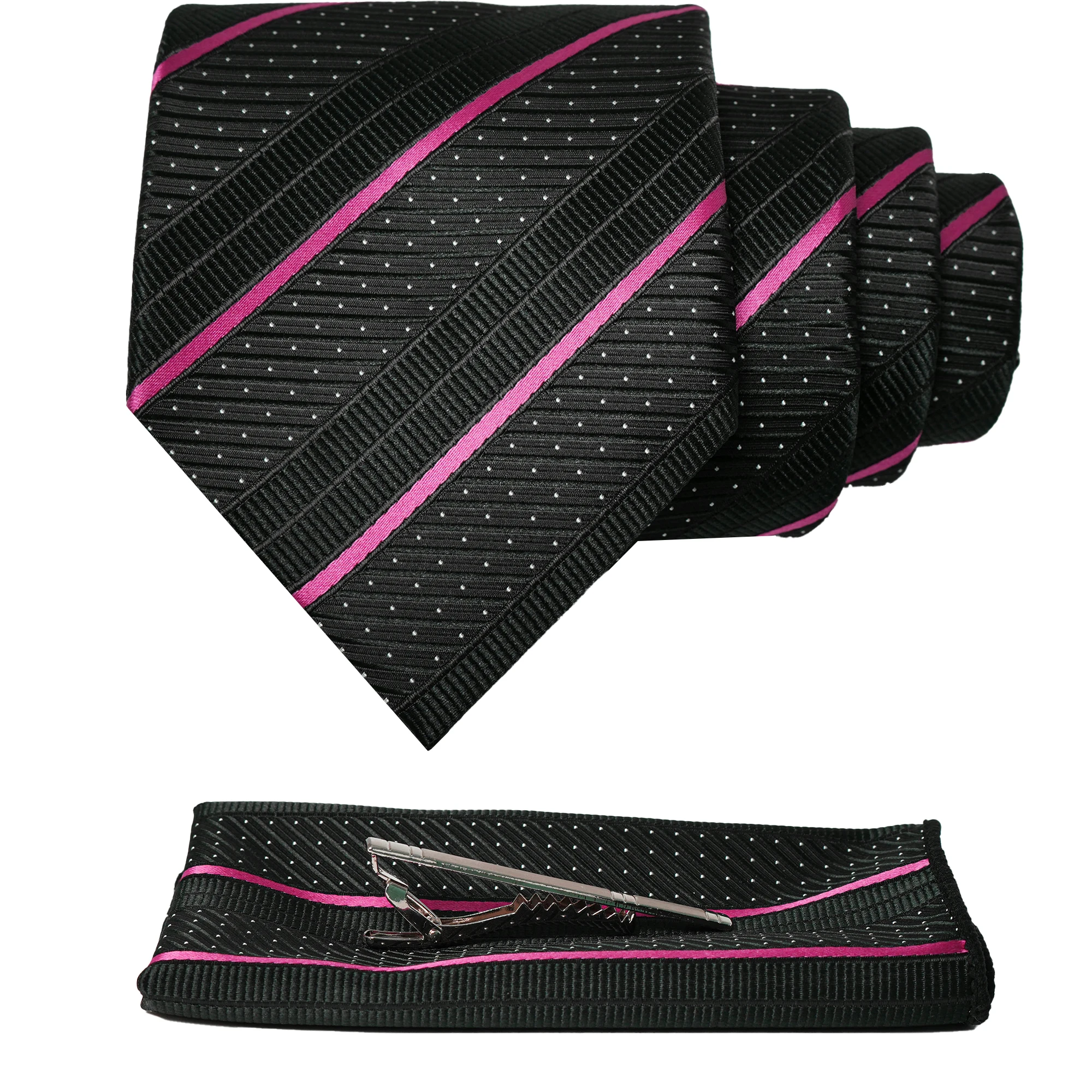 EASTEPIC Schwarz Blau Lila Rot Gestreifte Seidenkrawatte für Herren Taschentuch-Clip Geschenk Herrenkrawatte Mode Business Party Dropshipping – Detail 22