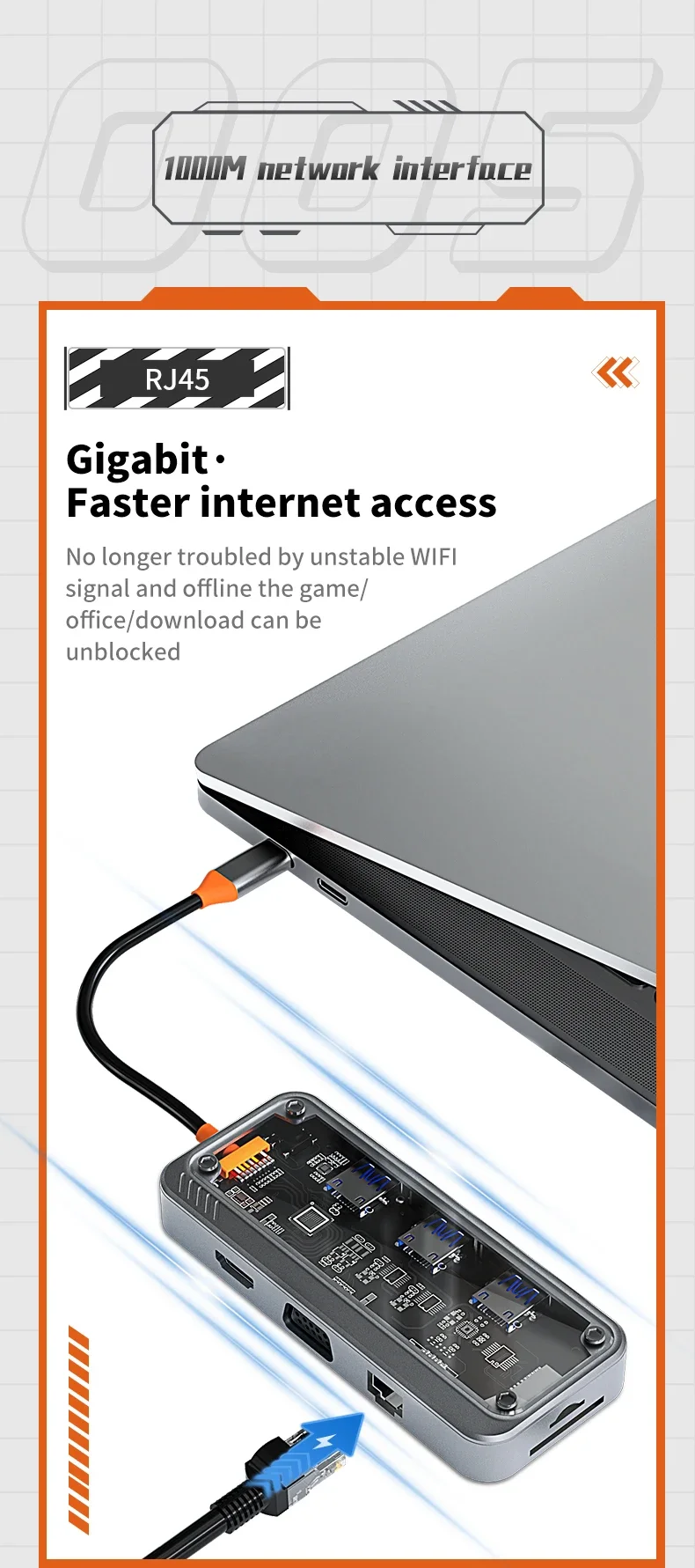 USB C Hub 10 in 1 Docking Station – Type-C Adapter with HDMI, RJ45 & VGA Ports