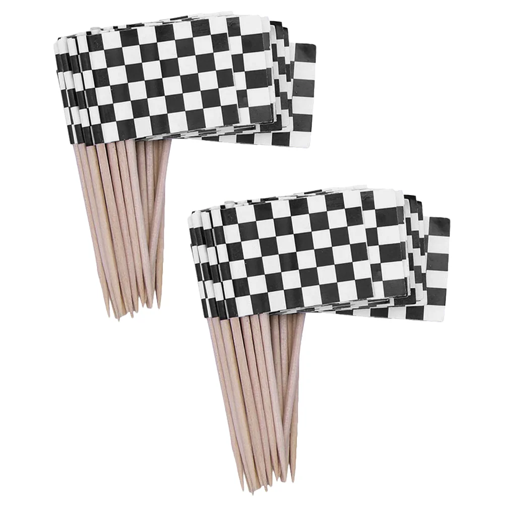 

48Pcs Checkered Racing Flag Party Food Picks Fruit Salad Cocktail Sticks For Race Car Party Sports Event