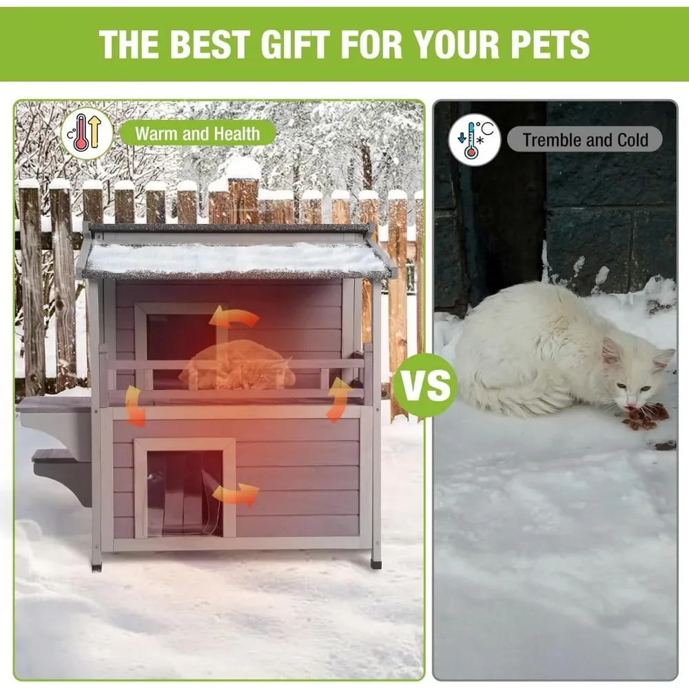 Cat House Outdoor Insulation Feral Kitty Shelter with Insulated Liner for Winter Waterproof Heated Cat Condo