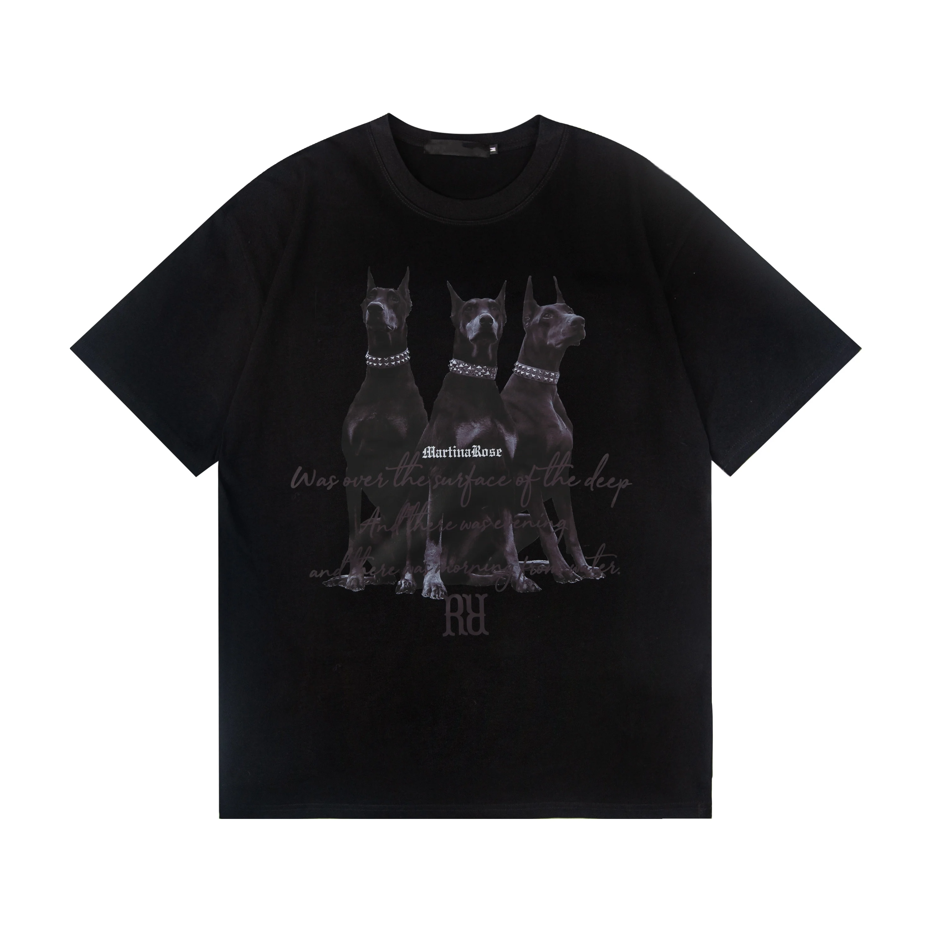 Summer Doberman Print American High Street T-shirts Cotton Short Sleeves for Men and Women