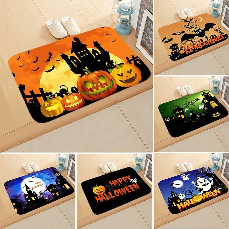 Floor Mat Halloween Shop Home Scary Doorway Entrance Mat Kitchen Bathroom Long Anti Slip Pumpkin Bat Carpet Decoration floor mat kitchen floor mat