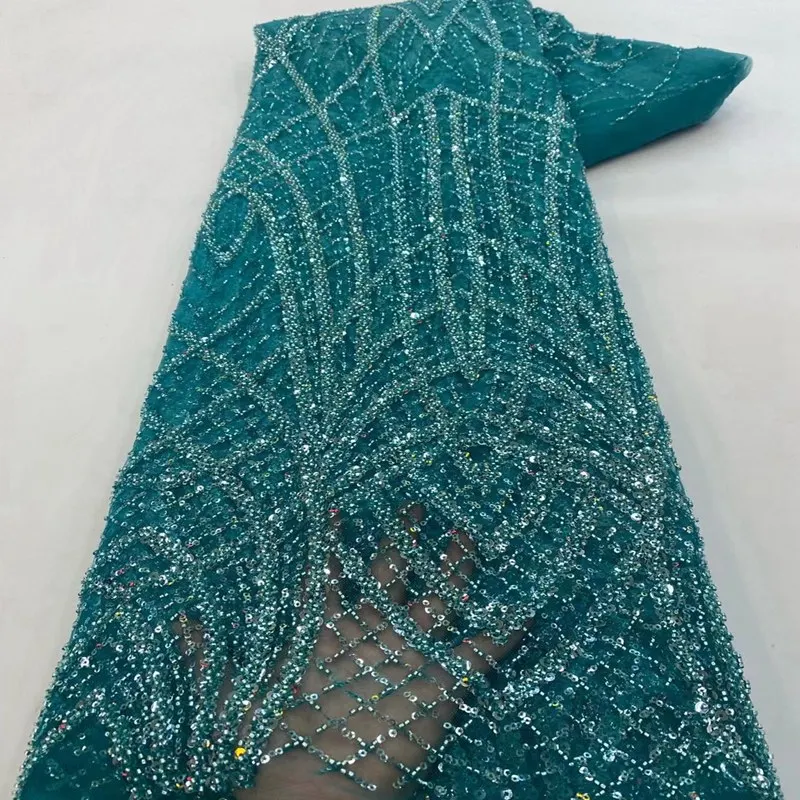 

African Tulle Lace Fabric High Quality Material French Nigerian Luxury Beads Lace Fabric For Wedding TS2563
