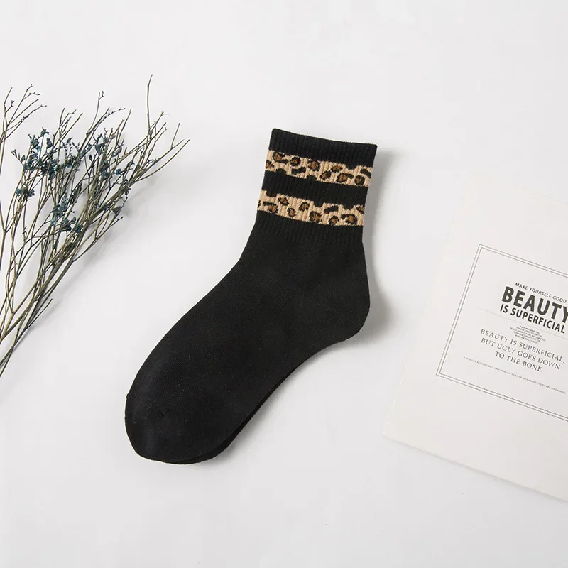 Leopard Print Mid-Tube Novelty Socks for Women and Girls - Japanese Style Fashion