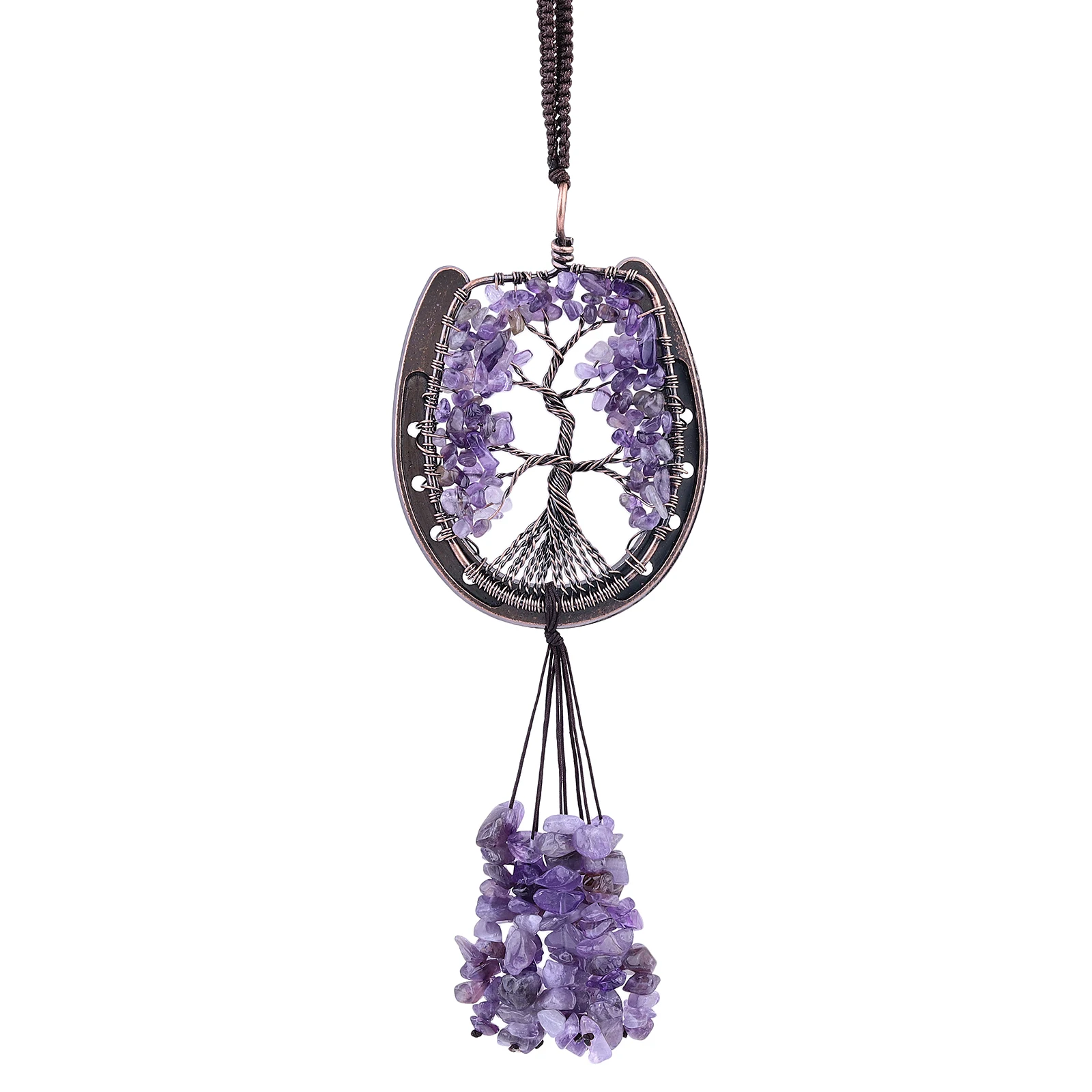 Natural Crystal Horseshoe Tree of Life Hanging Ornament For Car Rear View Mirror Crystal Wall Hanger for Window Home Decoration