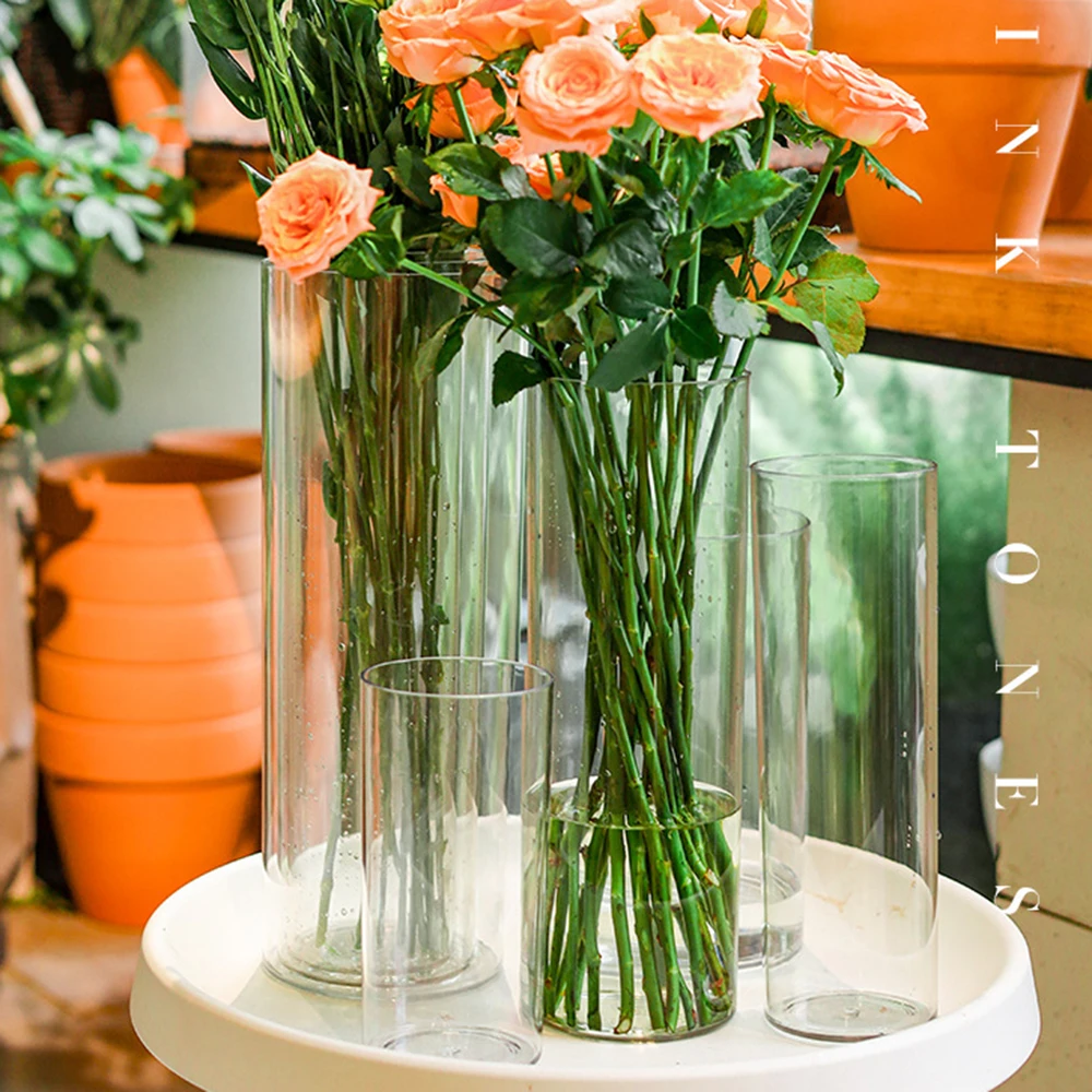 1Pcs Shatterproof Plastic Vases Tall Large Transparent Flower Vase Hydroponic Decoration Flowerpot  Acrylic Cylinder Vases 4