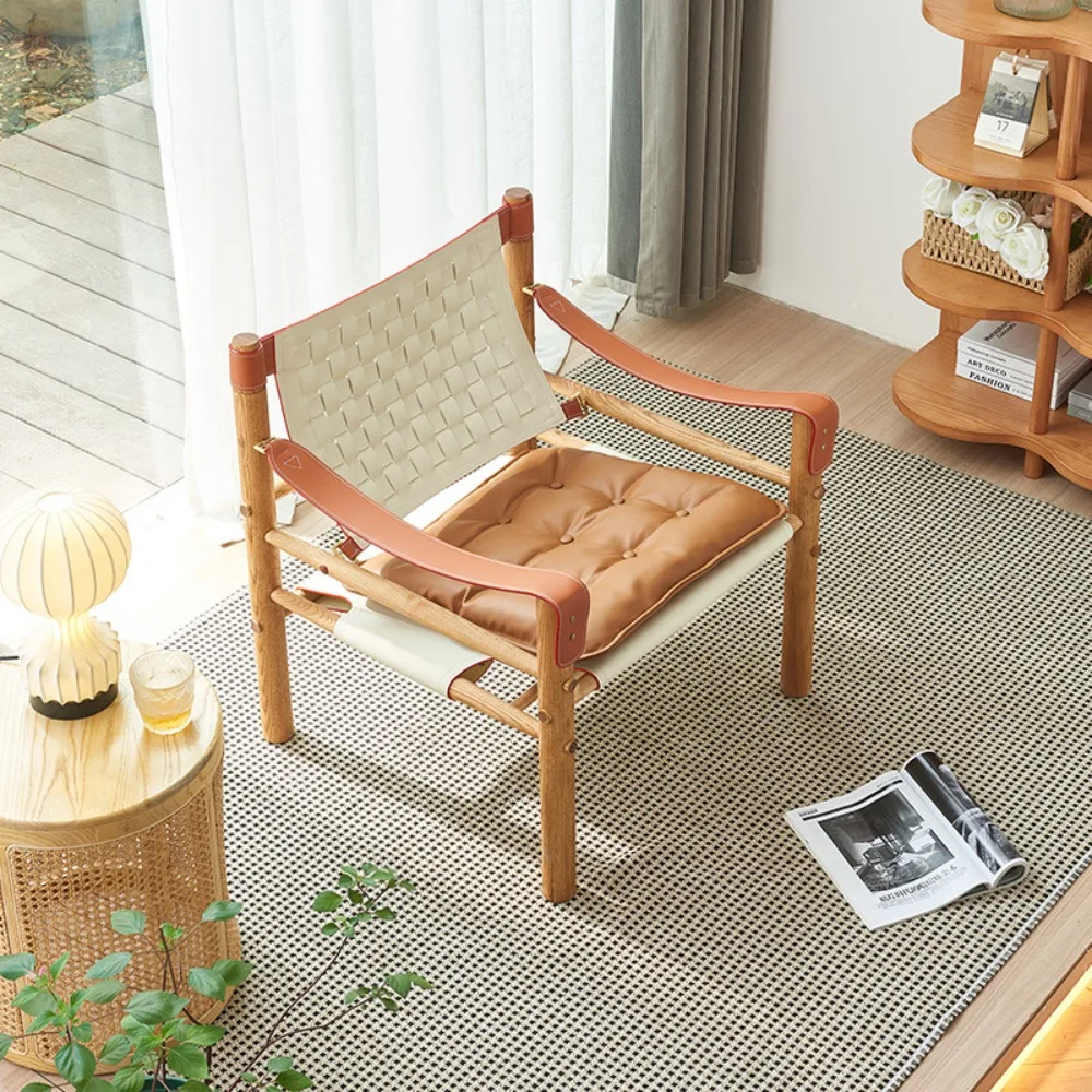 

Italian minimalist saddle leather sofa chair office household luxury hotel homestay solid wood lounge chair