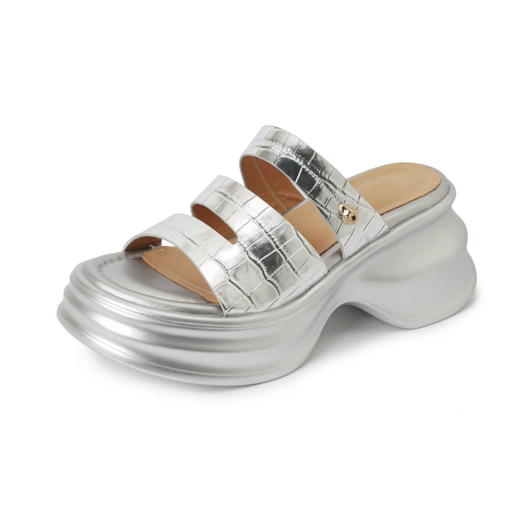 Lanxuryee Cow Leather Slip On Summer Shoes Slingback Mules High Heels Slippers Comfort Concise Ins Casual Platform Women Sandals