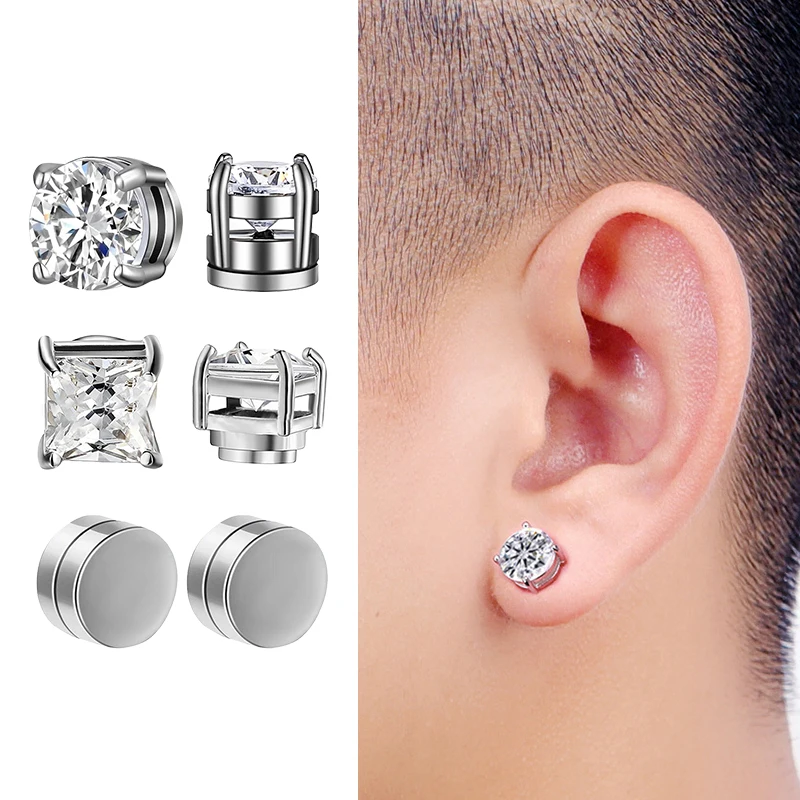 3 Pairs Punk Round Zircon Earrings Crystal Strong Ear