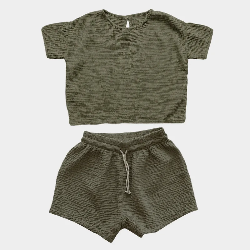 Baby Linen T Shirts and Pants Set Cotton Kids Summer Spring Short Sleeve Children Casual Classic Outifits