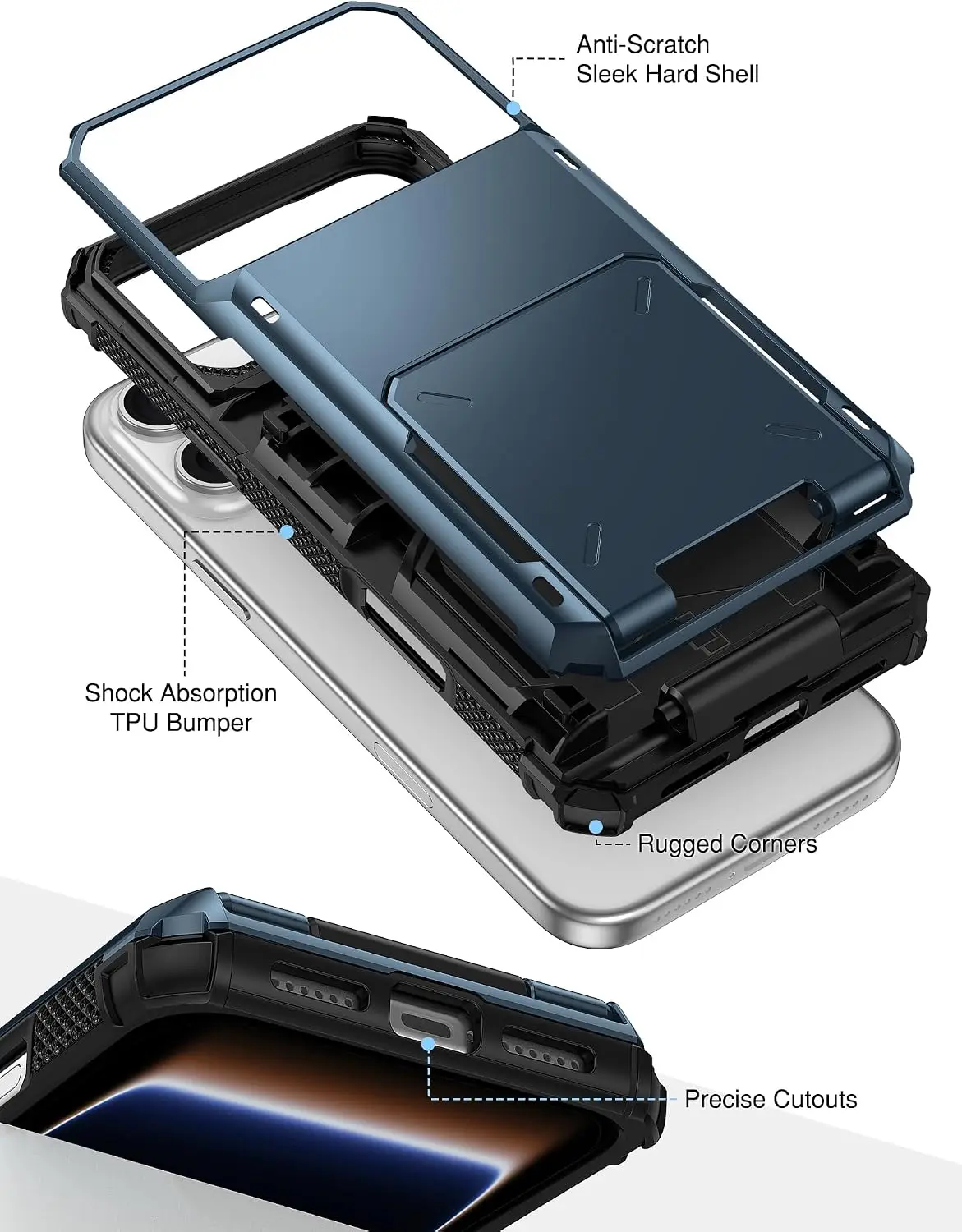 Heavy Duty Card Holder Wallet Case with Hidden Flip Slot and Protective Hard Back Cover