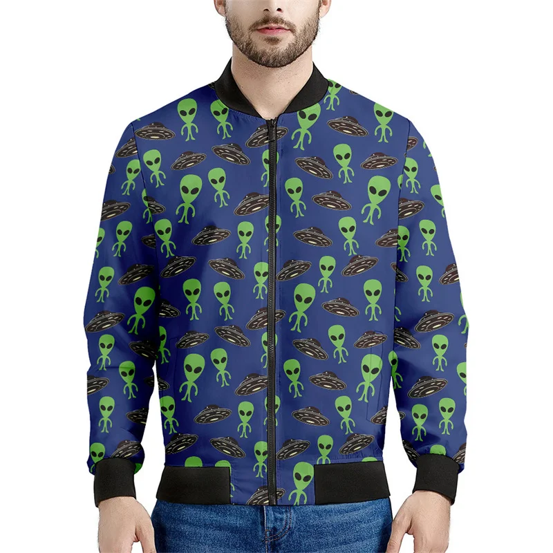 thumbnail image 1 of Chaqueta con cremallera con estampado 3D de dibujos animados de OVNI y extraterrestre para hombres y niños, sudadera con mangas largas, chaqueta bomber de calle genial, 1 of 4