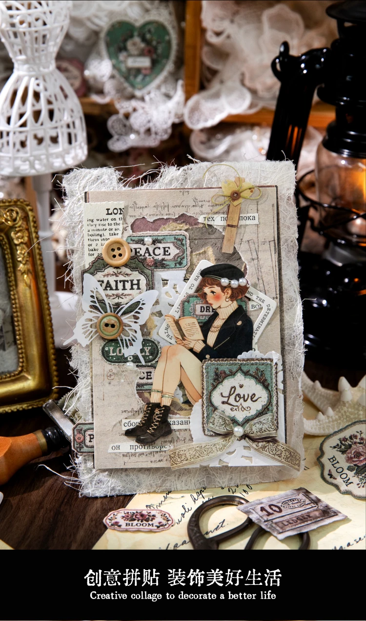 Journal GO 20 Stück Vintage-Stoffanhänger-Aufkleber, kreativer Retro-Stil, Aufkleber für Scrapbooking, Collage, Junk-Journal-Karte, DIY-Assets – Detail 6