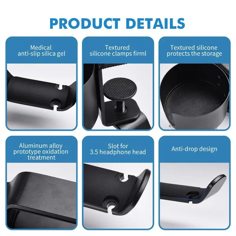 2 In 1 Headphone Holder Universal Gaming Headset Hanger Mount Desktop Computer Desk Fixed Cup Holder Drink Cup Mug Rack