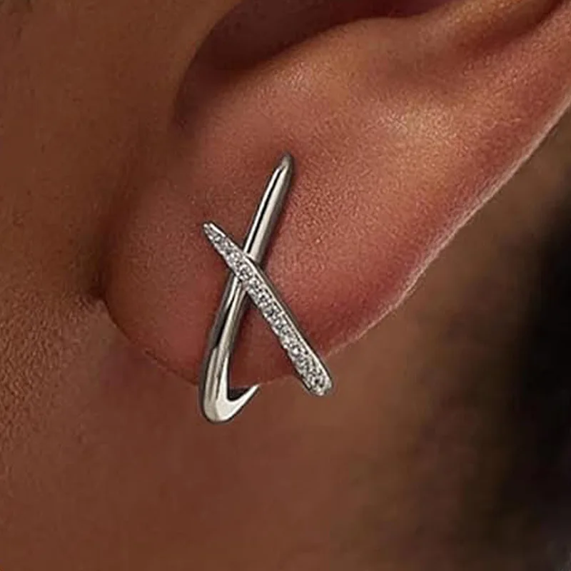 Trendy Inlaid with Rhinestones Cross Stud Earrings for Women Dainty Simple Minimalist Earring Fashion Jewelry Party Gifts - 2