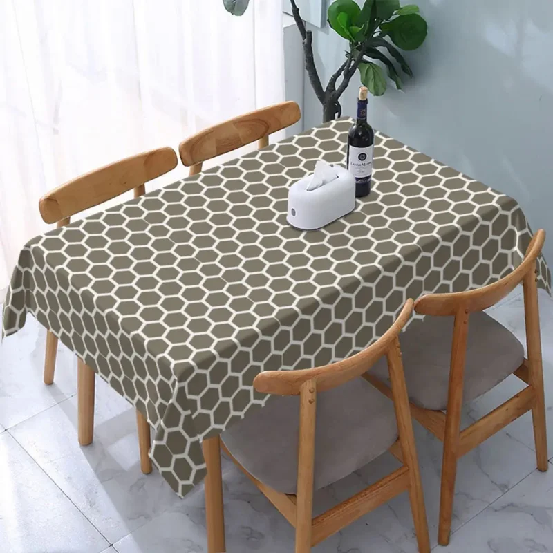 

Rectangular Waterproof Oil-Proof WarmGrey Honeycomb Pattern Tablecloth Backing Table Cover Geometric Hexagons Table Cloth