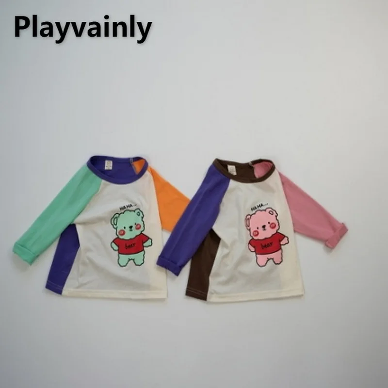 

Korean Style New Spring Autumn Boys Girls T-shirt Raglan Sleeve O-neck Cartoon Pullover Bottoming-shirt Children Clothes E22760