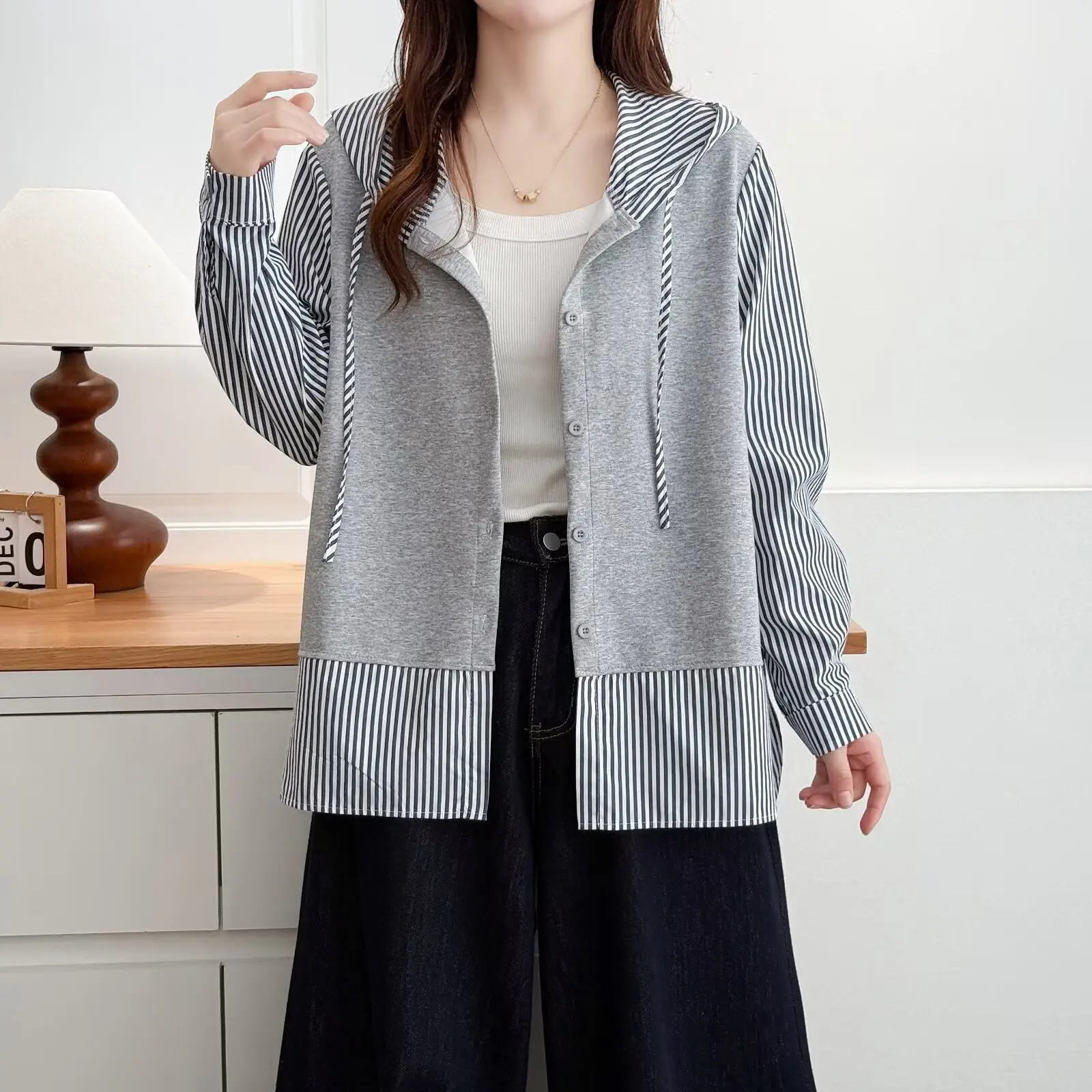 XXXXL Fashion Plus Size Women's Blouses New Autumn Casual Striped Hooded Shirt Stylish Top 2541