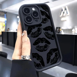 Chic Pink Lip Print Silicone Phone Case - Stylish Shockproof Candy Cover - iPhone 15 (Black - YYDSF2736)