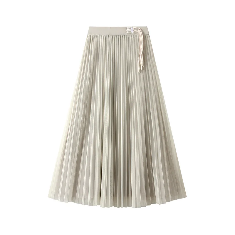 

Purchase summer pleated skirt, elastic high waisted, medium length mesh skirt, women's slim and draped A-line gauze skirt