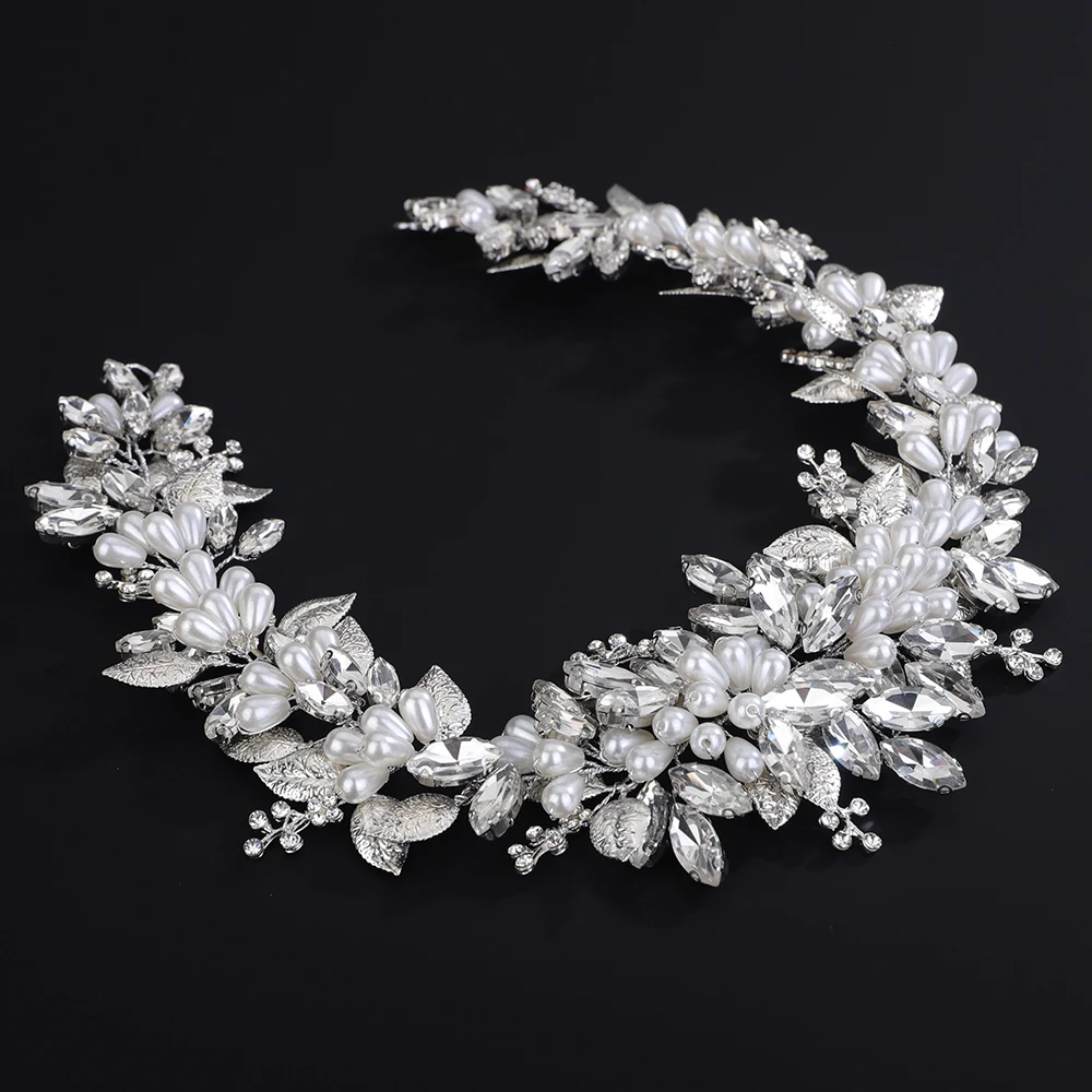 Luxury Rhinestoen Pearl Bridal Headband Women Handmade Silver Tiaras Ornament Alloy Wedding Hair Accessories Gold Bride Jewelry bridal hair accessories hair accessories bridal jewelry set