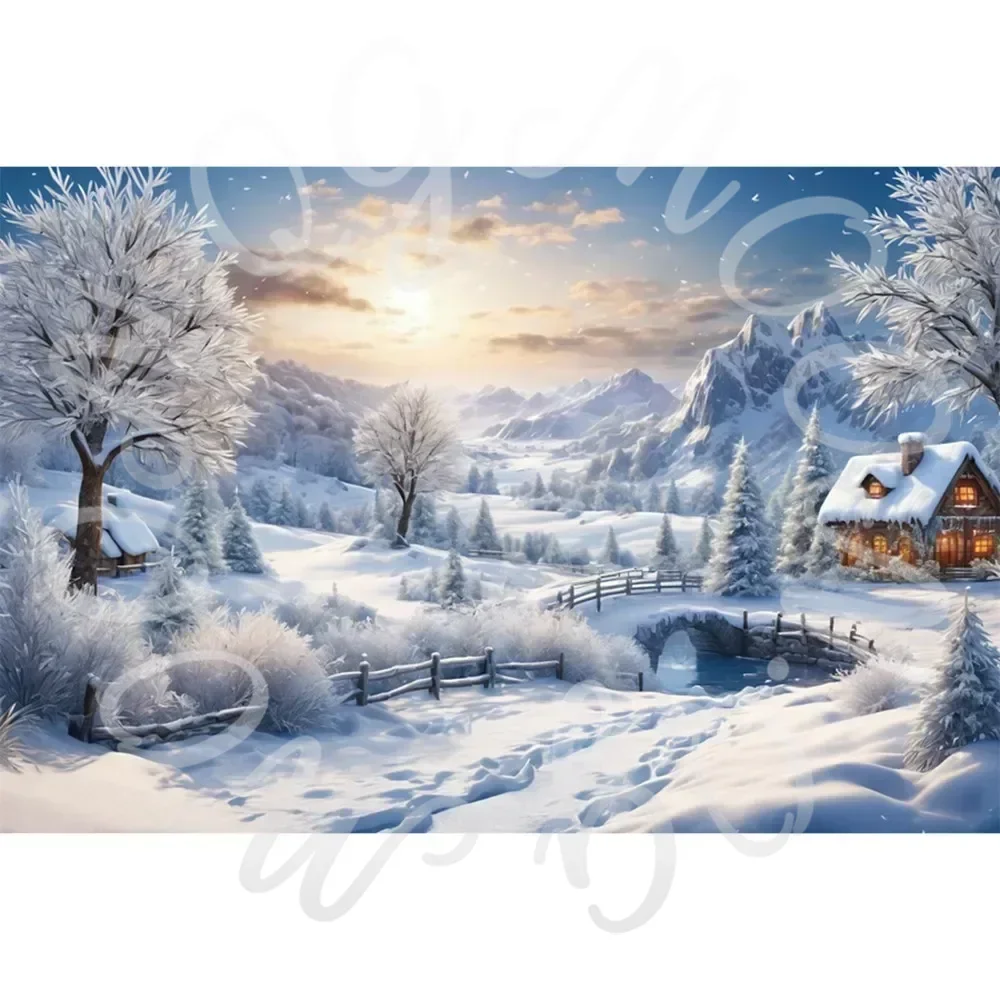 Winter Christmas Village Backdrop for Home Decoration and Photography Studio