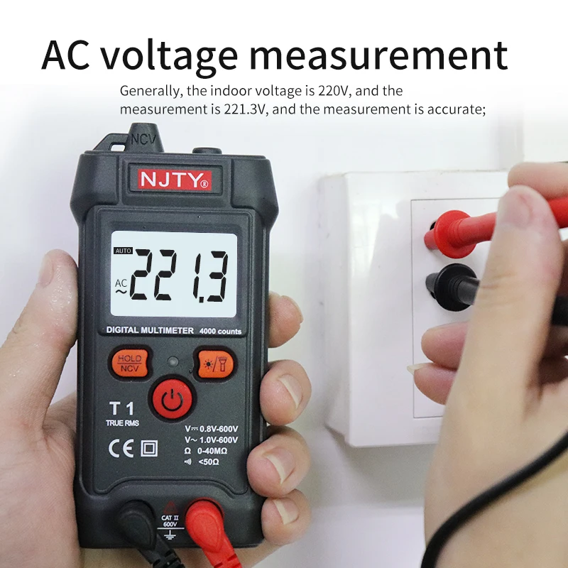 Digital Multimeter NJTY Professional Mini Auto Range Smart Multimetro 4000 Counts AC/DC Voltage Meter Resistance Tester