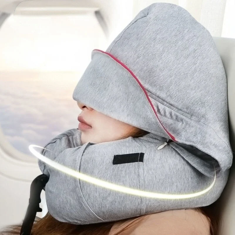 

Natural Latex Hooded U-shaped Travel Pillow for Sleeping Nap Neck Support Cushion With Hat Office Home Textile Accessories