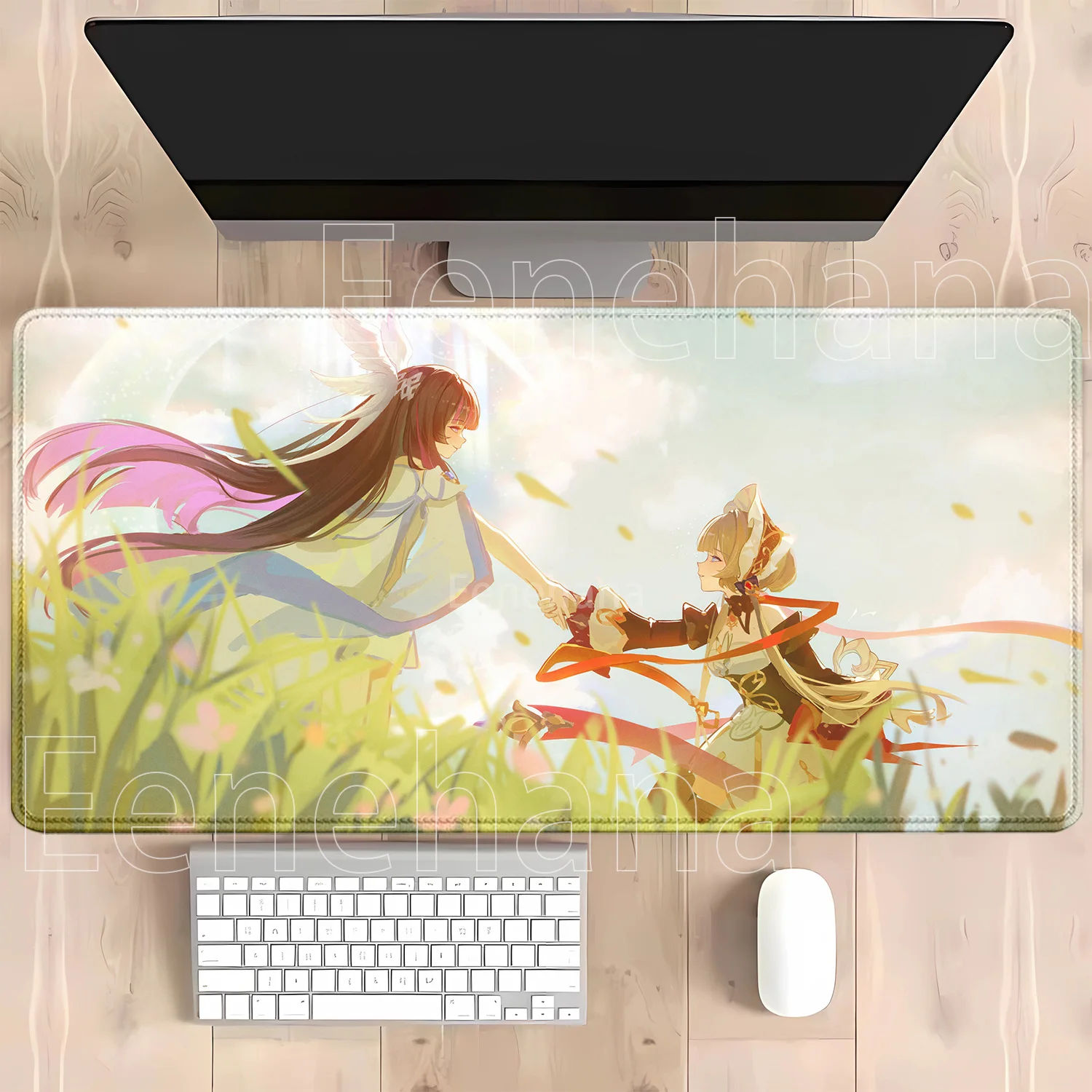 Genshin Impact Anime Kawaii Girl Gaming Mouse Pad - HD Print Desk Mat, Rubber Office Carpet with Overlock Edges